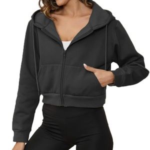Fleece Full Zip Up Cropped Hoodie